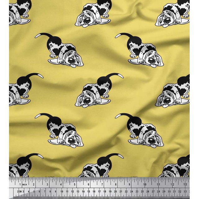 Soimoi Moss Georgette Fabric Basset Hound Dog Decor Fabric Printed Yard 42 Inch Wide