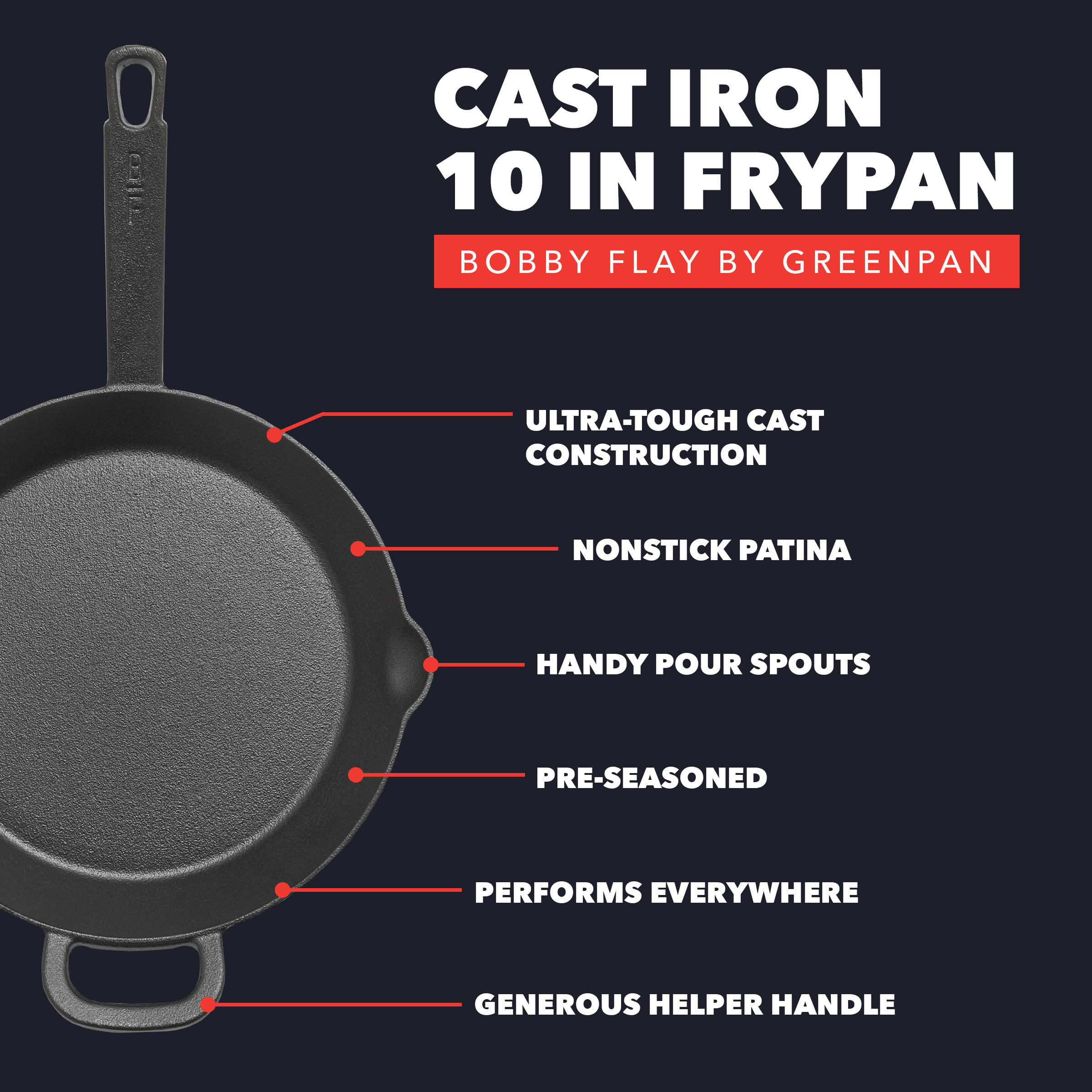 GreenPan Bobby Flay 10 in Cast Iron Skillet, Pre-Seasoned photo 6
