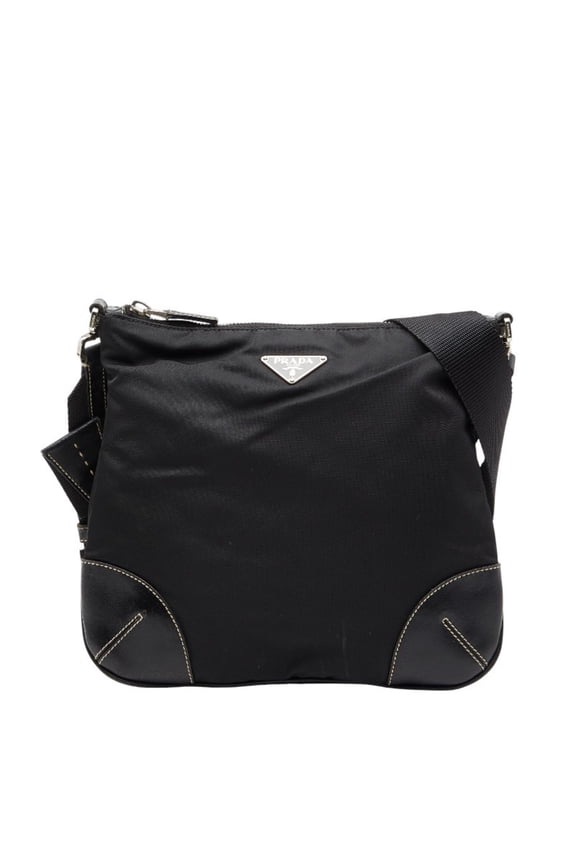 Pre-Owned Prada Triangle Logo Plate Shoulder Bag Black Nylon Leather Men's PRADA (Good)