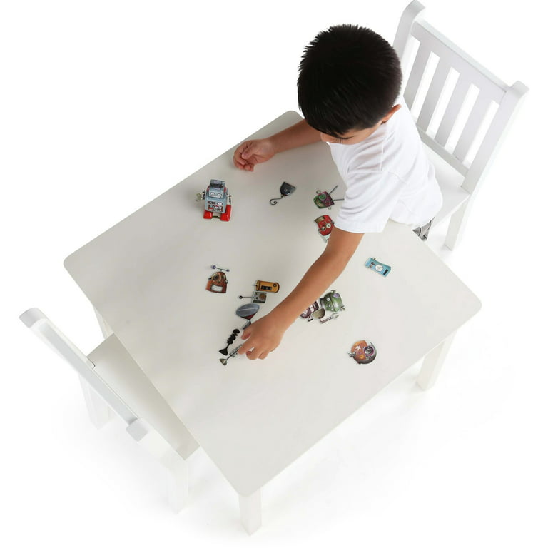 Humble Crew, White Kids Wood Square Table and 2 Chairs Set