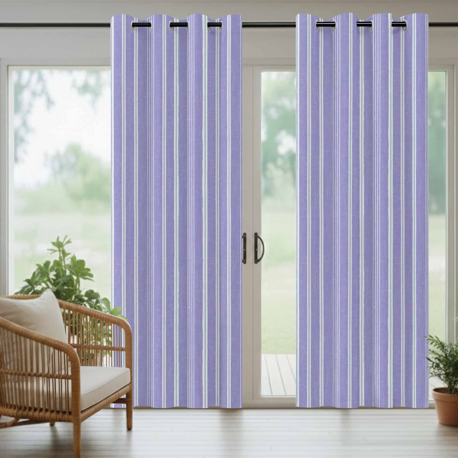 Purple Striped Outdoor Curtains for Patio, Minimalism Stripes Modern Vintage Farmhouse Abstract Sunshade Privacy Drapes Grommet Waterproof Outside Curtains for Porch/Cabana/Balcony 54"x 108", 1 Panel