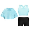 thumbnail image 3 of Miutii Kids Girls 3 Piece Gym Gymnastics Yoga Training Suit Short Sleeve Hoodie Tank Bra with Dance B Light Blue 12, 3 of 9