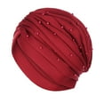 thumbnail image 2 of Herrnalise Women Fashion Solid Beading India Hat Muslim Ruffle Beanie Turban Wrap Cap, 2 of 2