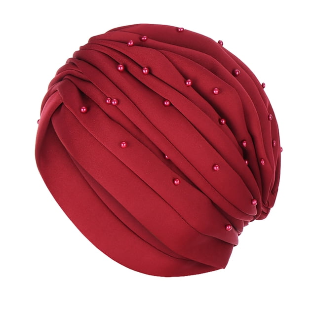 GreatBaby Ladies' Fashion Solid Color Nail Bead Headband Hat Muslim Headband Hat Spring summer For Daily Wear Functional and Stylish Choice(Wine,Free Size)
