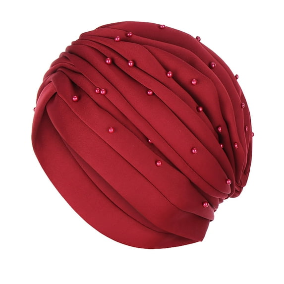 Dadaria Turbans for Women Fashion Solid Beading Hat Ruffle Beanie Turban Wrap Cap Wine,Women