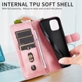 thumbnail image 6 of For iPhone 16 6.1-inch Wallet Case for Women Men Multi-Card Slots Zipper Pocket Leather Phone Case,Pink,For iPhone 16, 6 of 7