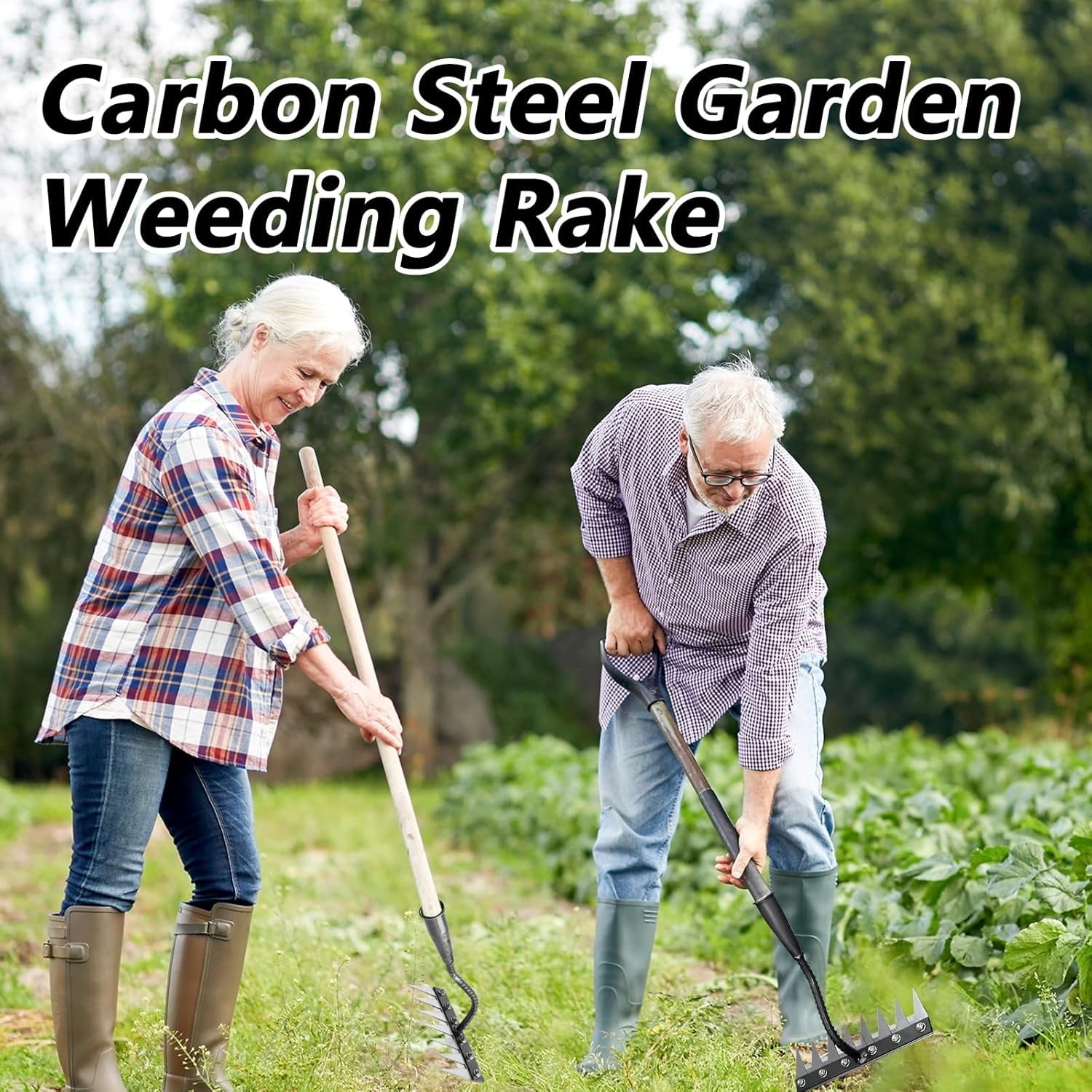 Gardenia Iron Weeding Rake, Iron Rake 2.0, 5/6/7/8 Teeth Carbon Steel Garden Weeder Rakes, Weeding Rakes for Dethatching, Gardening and Backyard Lawn Loosening Weed Tools (6 Tooth)