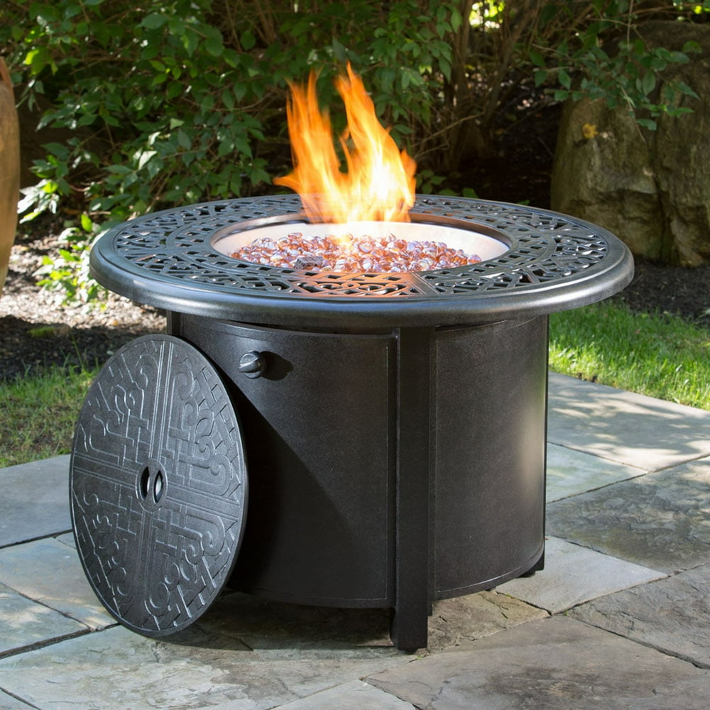 Alfresco Home Kinsale 36" Round Gas Fire Pit/Chat Table with Glacier