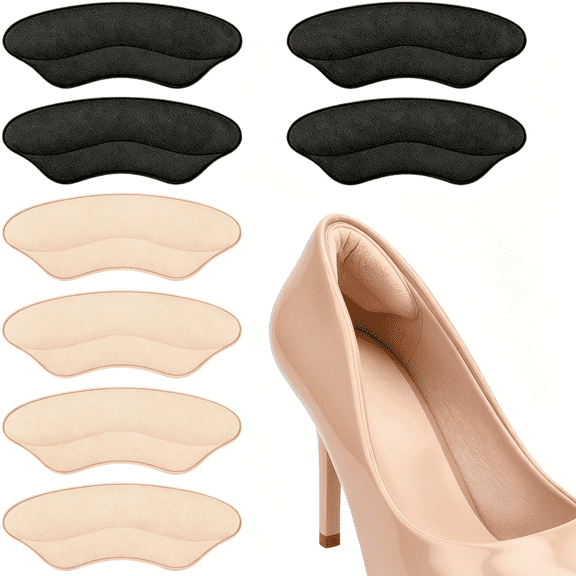TELOLY Heel Grips Liner Cushions Inserts for Loose Shoes, Heel Pads Snugs for Shoe Too Big Men Women, Filler Improved Shoe Fit and Comfort, Stop Heel Slip and Blister (Beige Black, 8 Pcs)