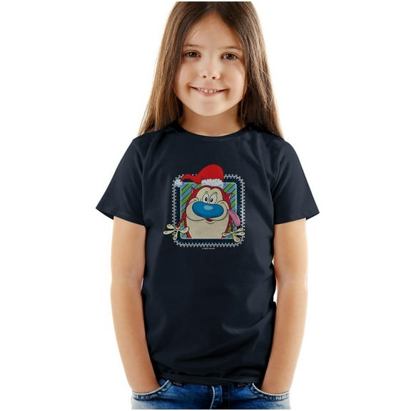 Ren & Stimpy Festive Stimpy With Christmas Santa Hat Kids T Shirt for Youth Toddler Boys and Girls