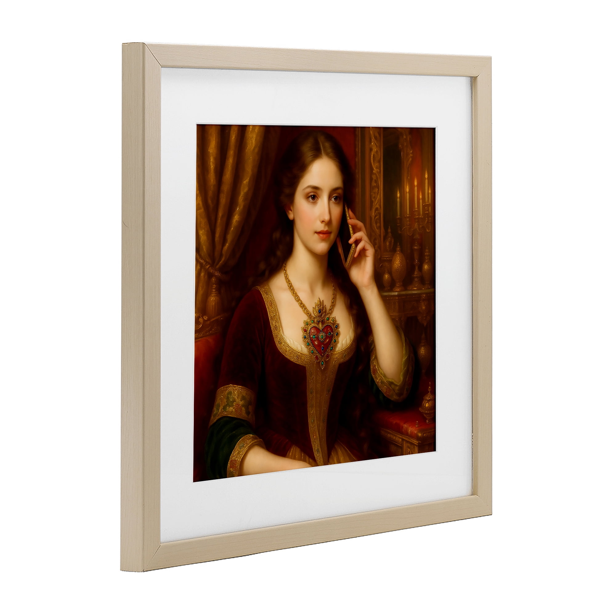 Stupell Industries Rococo Woman with Cell Phone Birch Framed Print Under Glass, design by Grotto Studios
