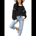 thumbnail image 1 of Suéter Holgado de Otoño para Mujer, Moderno Jersey de Punto A Rayas con Mangas Murciélago y Bloques de Color. Negro L, 1 of 6