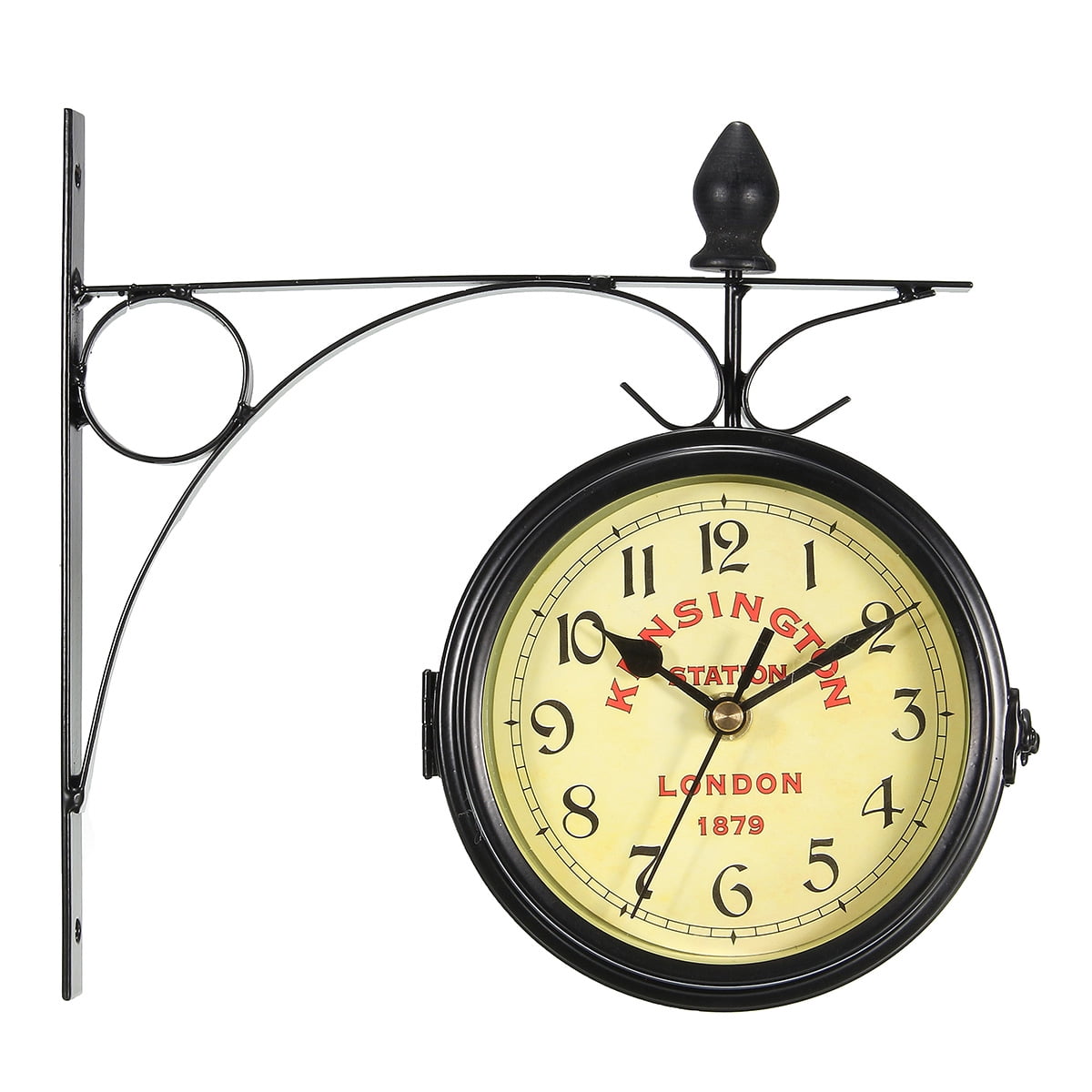 Antique Retro Style Double Sided Mounted Clock Hanging Metal Frame Wall