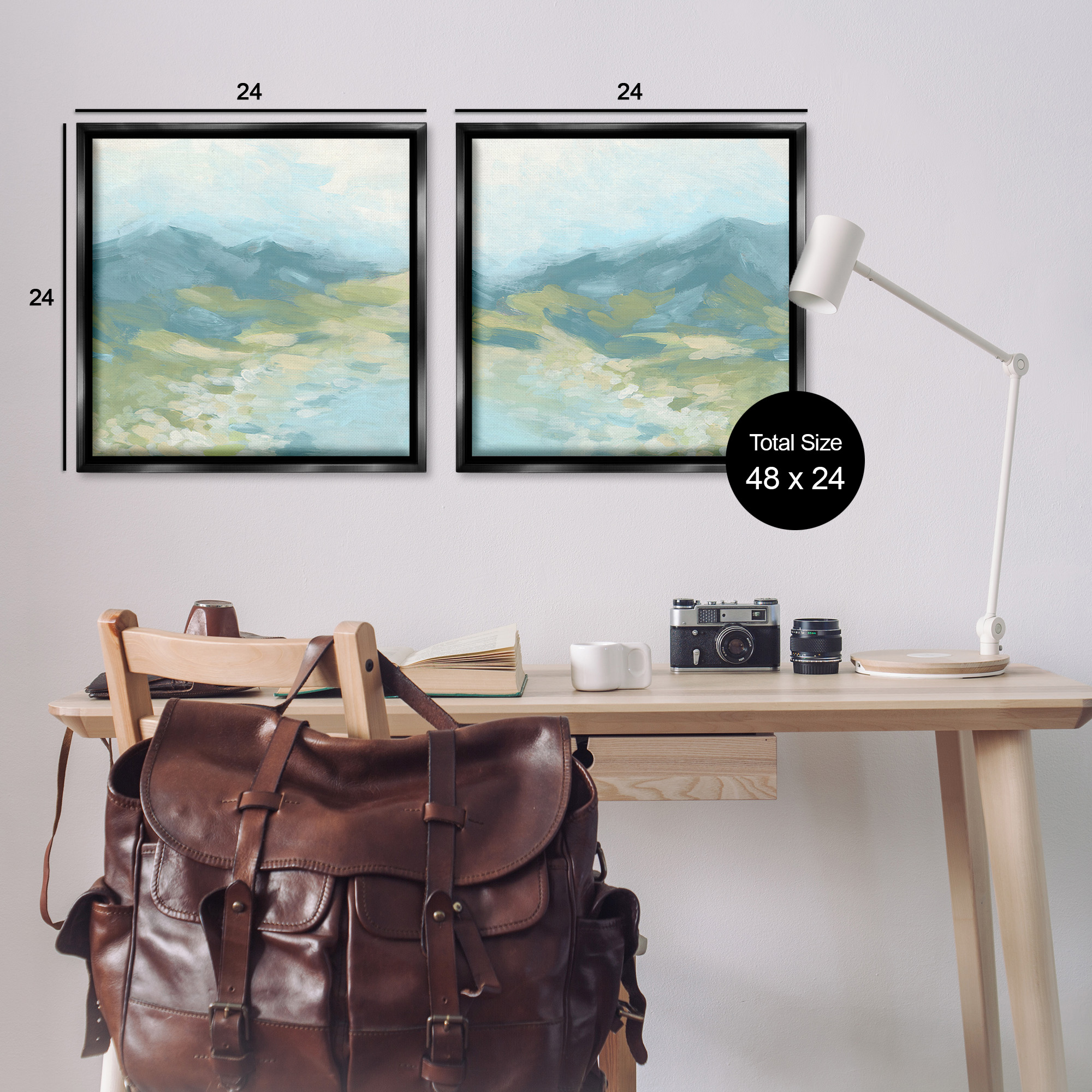Stupell Industries Foggy Mountain Pond Landscape Painting Black Floater Framed Canvas Art Print Wall Art, 25 x 25, Set of 2