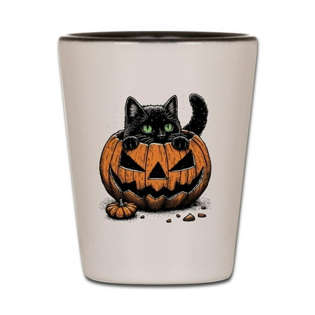 

CafePress - Pumpkin Cat - White/Black Shot Glass Unique and Funny Shot Glass