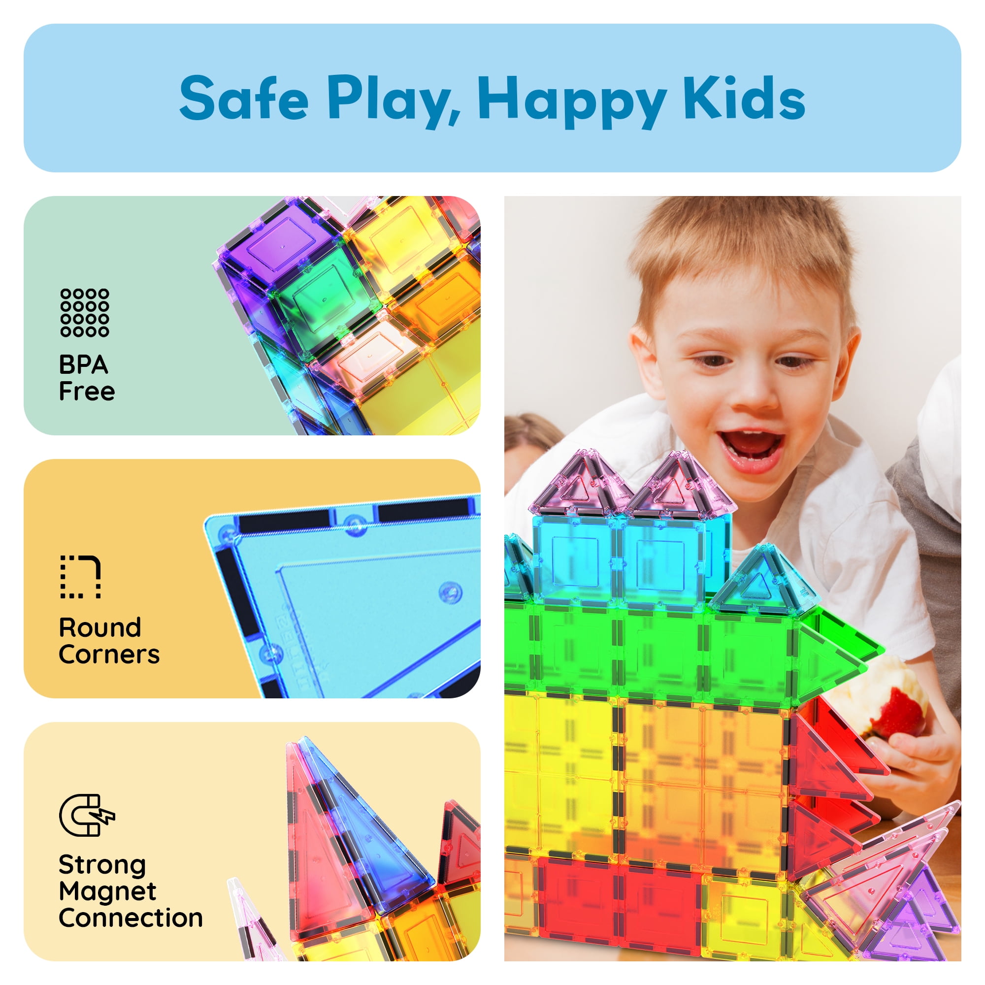 PICASSO-TILES Magnetic Tiles for Kids, 101PC STEM Building Blocks Educational Magnet Toy
