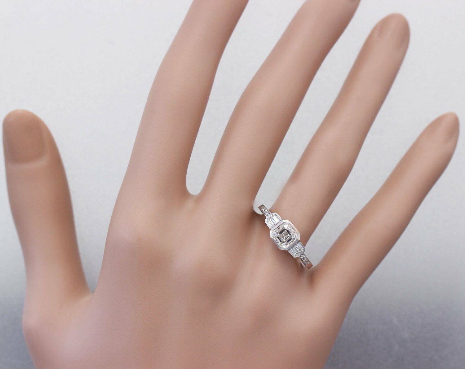 HeartsAndYou Accents Solitaire Engagement Ring for Women 2ct Asscher Cut Moissanite 18k White Gold over Silver