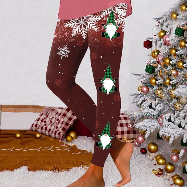 WILLBEST Leggings de Yoga de Cintura Alta para Mujer, Suaves, Elásticos, con Estampado Navideño Y Bloques de Color, Cómodos Y para Fitness. Mediana