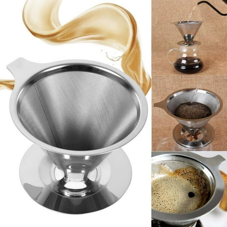 1Pc Stainless Steel Pour Over Coffee Dripper Double Layer Mesh Filter Cup Stand Home Office Use, Stainless Mesh Filter Cup, Stainless Coffee