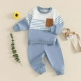 thumbnail image 4 of mgoYE Boys Clothes 3t Fall Winter Outfit Patchwork Long Sleeve Sweatshirt Tops Stretch Pants Set Sweatshirt Pants Set(Blue,18-24 Months), 4 of 7