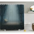 thumbnail image 1 of Fall Decor Shower Curtain Set, Bench in the Park on a Dark Mysterious Night Scary Forest Horror Theme Habitat Design, Bathroom Decor, Blue Cream, by Ambesonne, 1 of 1