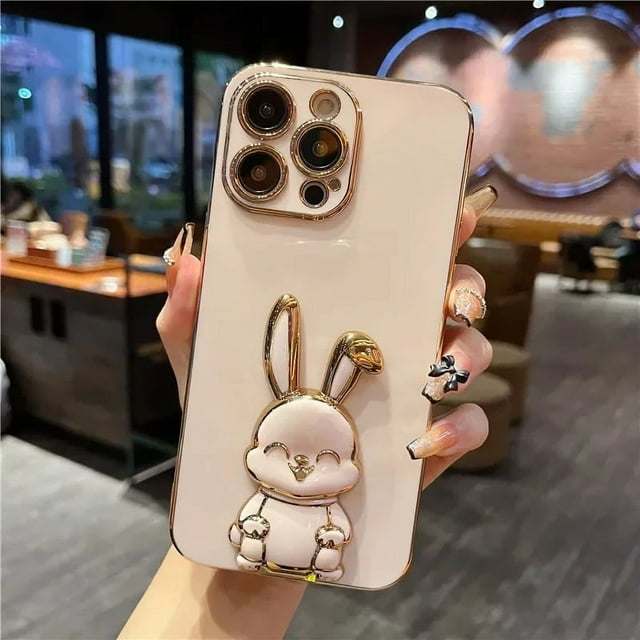 Luxury Cute Stand Rabbit Soft Phone Case For iphone 15 14 13 12 11 Pro Max XS XR 7 8 Plus Shockproof Silicone Kickstand Cover YXQ