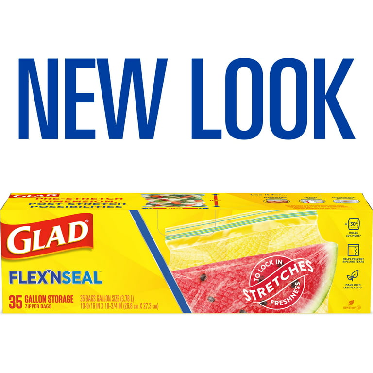 Glad FLEXN SEAL Zipper Food Storage Gallon Bags, 35 Count 