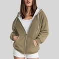 thumbnail image 3 of Quealent Women Cropped Zip Up Hoodie Solid Color Zipper Short Crop Sweatshirt Jacket Sweater Oversized Outwear Coats with Pockets Khaki,Size XL, 3 of 4