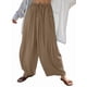 thumbnail image 3 of Pantalones Palazzo Harem Informales Holgados con Cordón para Mujer, para Verano, Playa, Viajes, Vacaciones, con Bolsillos. Caqui S, 3 of 6