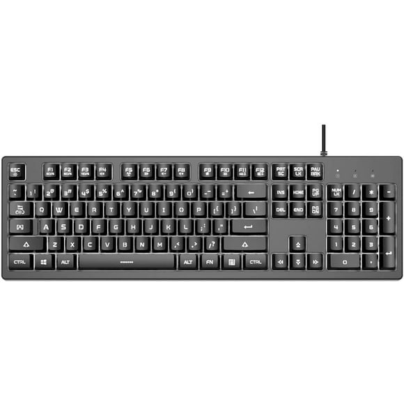 AJAZZ DKS100 Computer Keyboard, DOUYU White Backlit Mechanical Feel Membrane Gaming Keyboard, Wired 104 Keys for Gaming