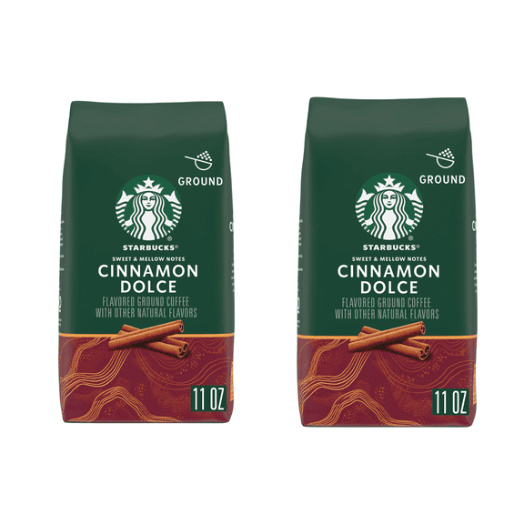 (2 Pack) Starbucks Arabica Beans Cinnamon Dolce, Naturally Flavored, Ground Coffee, 11 oz