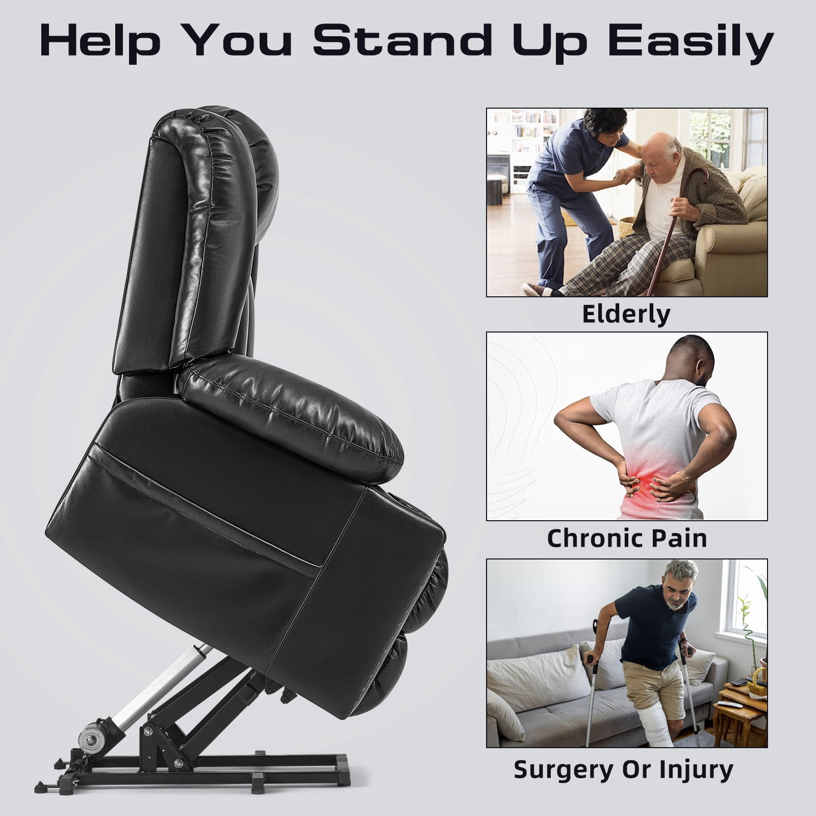 Large Power Lift Chairs Recliners for Elderly with Heated and Massage, Overstuffed Adjustable Lift Chairs, 3 Positions, Breathable Leather, USB-A and USB-C, Cup Holder, Side Pocket, Dark Brown