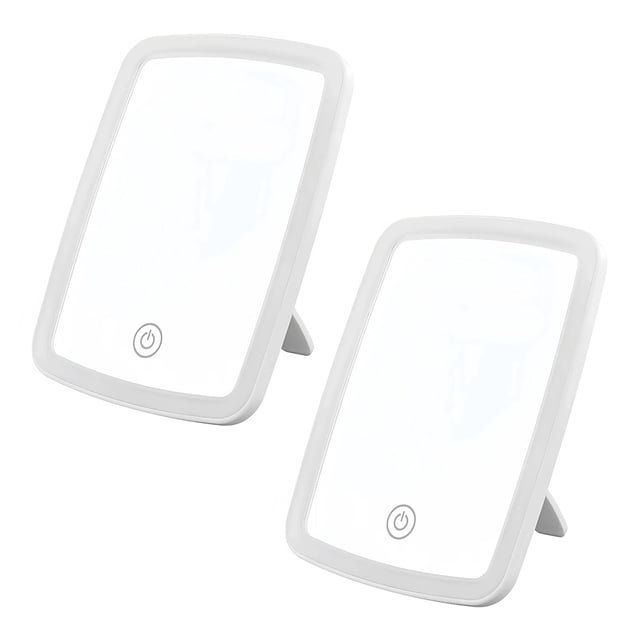 Set de 2 Espejos LED para Maquillaje | LO NECESITO (3 Niveles de Iluminación, Recargable USB Tipo C, Soporte Trasero, Color Blanco)