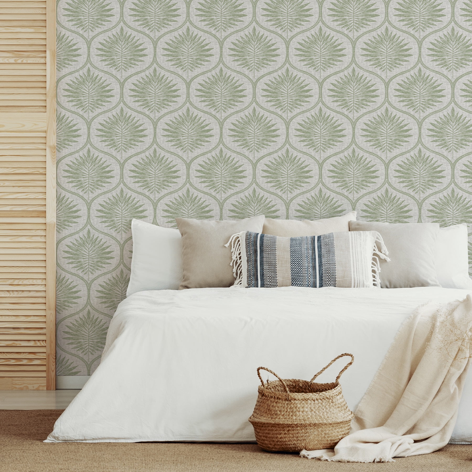 NuWallpaper Green Primitive Leaves Vinyl Peel And Stick Wallpaper, 216-in by 20.5-in, 30.75 sq. ft.