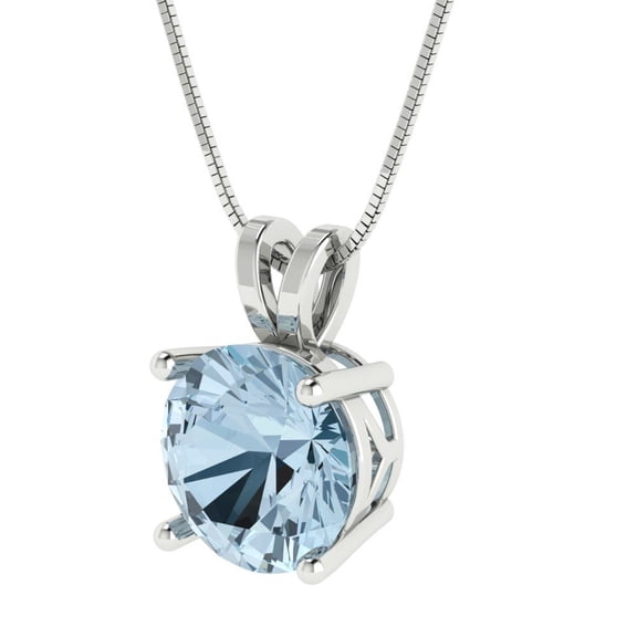 3 ct Brilliant Round Cut Solitaire Natural Aquamarine 14k White Solid Gold Everyday Affordable Designer Necklace Pendant with 18" Chain