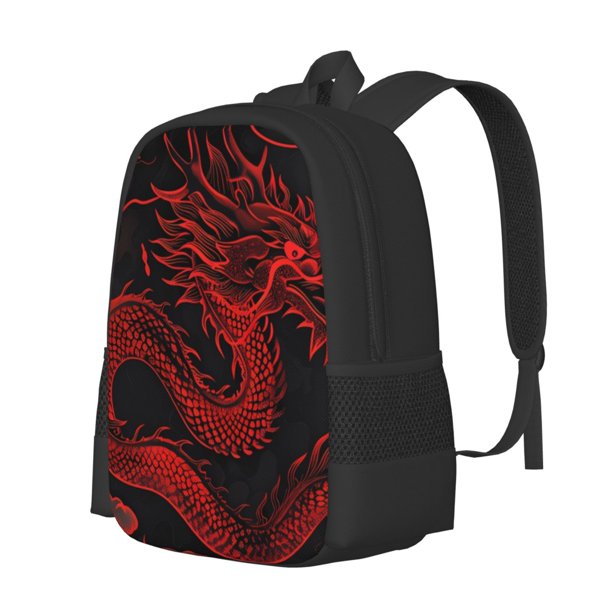 Easygdp Red Dragon On Black Mochila de Gran Capacidad Minimalista Ideal para Escuela, Viajes y Uso Diario