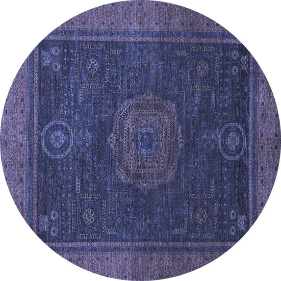Ahgly Company Machine Washable Indoor Round Abstract Blue Modern Area Rugs, 8' Round