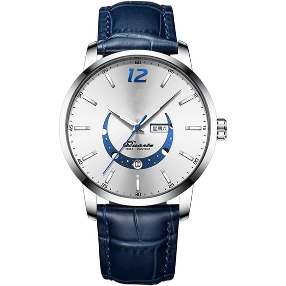 Men's Leather Analog Quartz Watch Luxury Fashion Big Dial Date Waterproof Luminous Watch