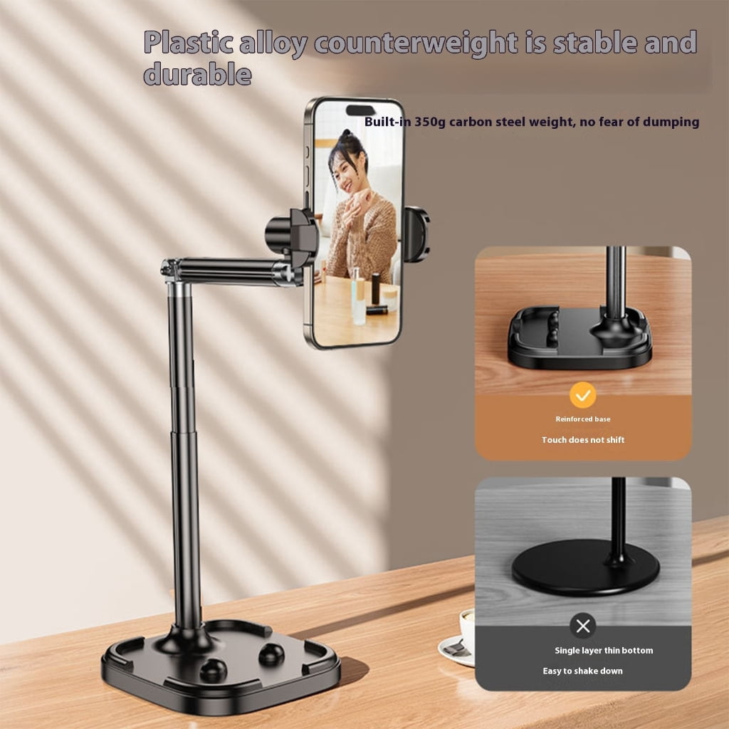 Adjustable Phone Tablet Stand Rotation, Extendable Height 24-36cm & Stable Base For Home Office Streaming