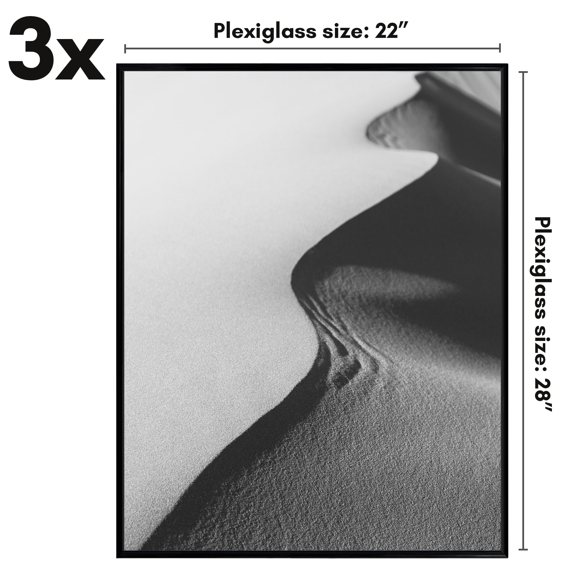 Americanflat 22x28 Poster Frame 3 Pack Polished Front Cover Slide Photo Buildable Molding Fusion Wall - Black