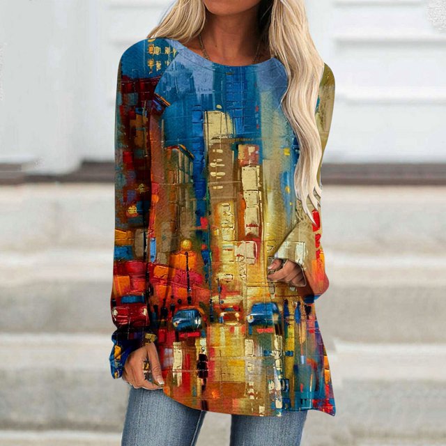 Cameland Nouveau Pull Décontracté Mode pour Femmes Col Rond Manches Longues Imprimé