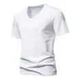 thumbnail image 2 of WREESH Men's Muscle Fit V-Neck T-Shirt Casual Solid Color Short Sleeve Pullover White, 2 of 7