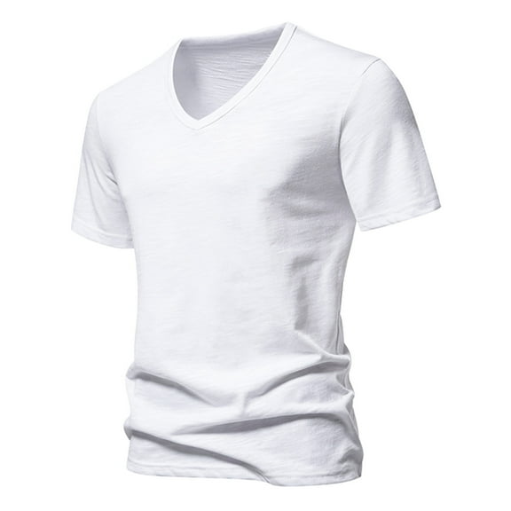 lmcalzta Mens Cotton T-Shirts Summer Lightweight V Neck Basic Tees Casual Gym Athletic Running T Shirts
