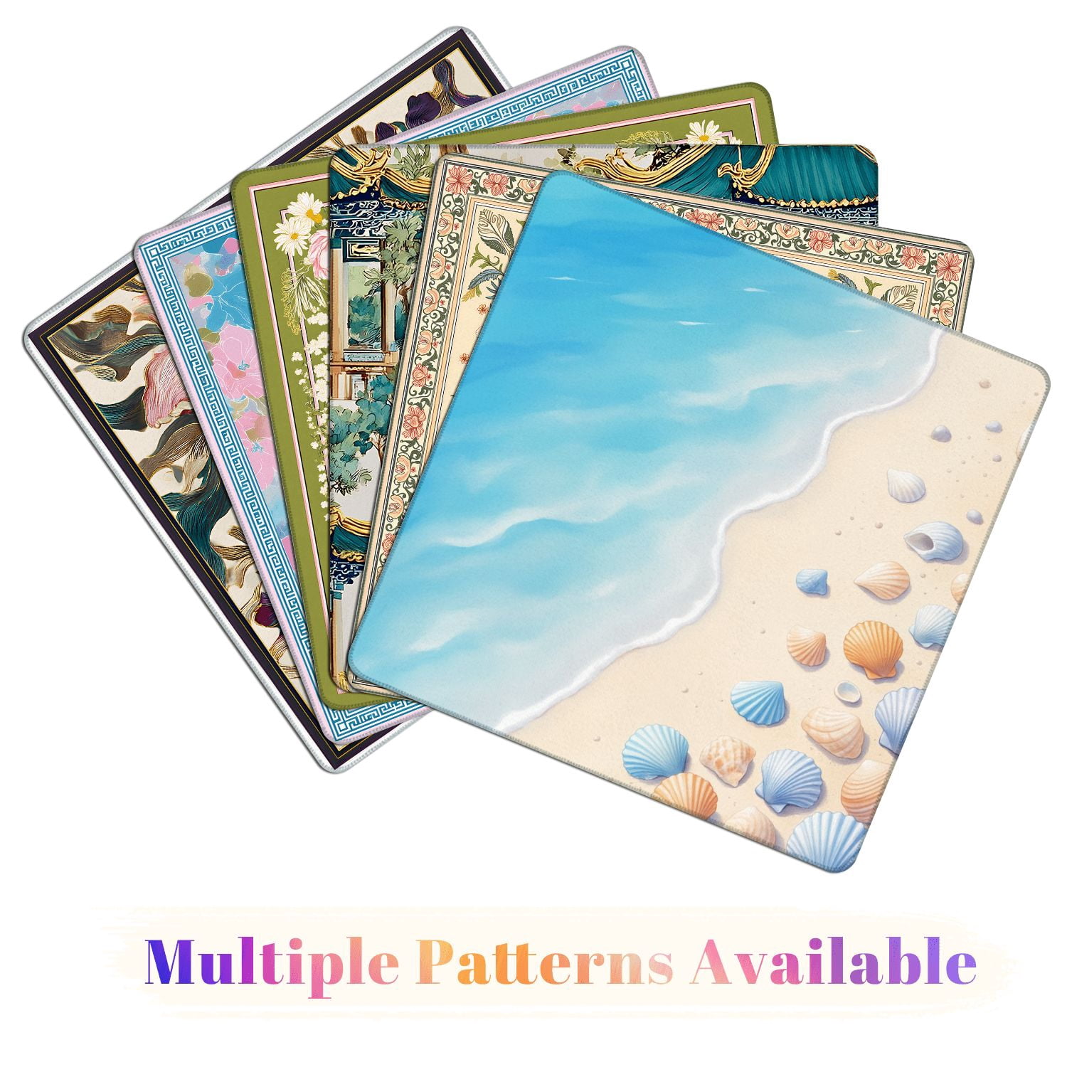 Mahjong Mat 31.5" x 31.5" Colorful Seashells Sandy Beach Gentle Ocean Waves Non-Slip Noise Reduction American Mahjong Tiles Table Cover for Dominoes Poker Card Board Games Gift