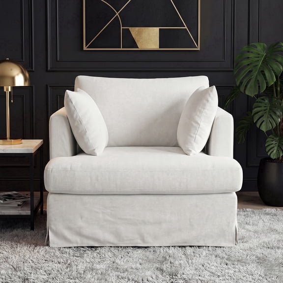 Lausaint Home Coastal Oversized Accent Chair, 40.2" Upholstered Single Armchair with 30" Seat, Removable Slipcover, Plush Backrest, 2 Throw Pillows for Living Room, Beige