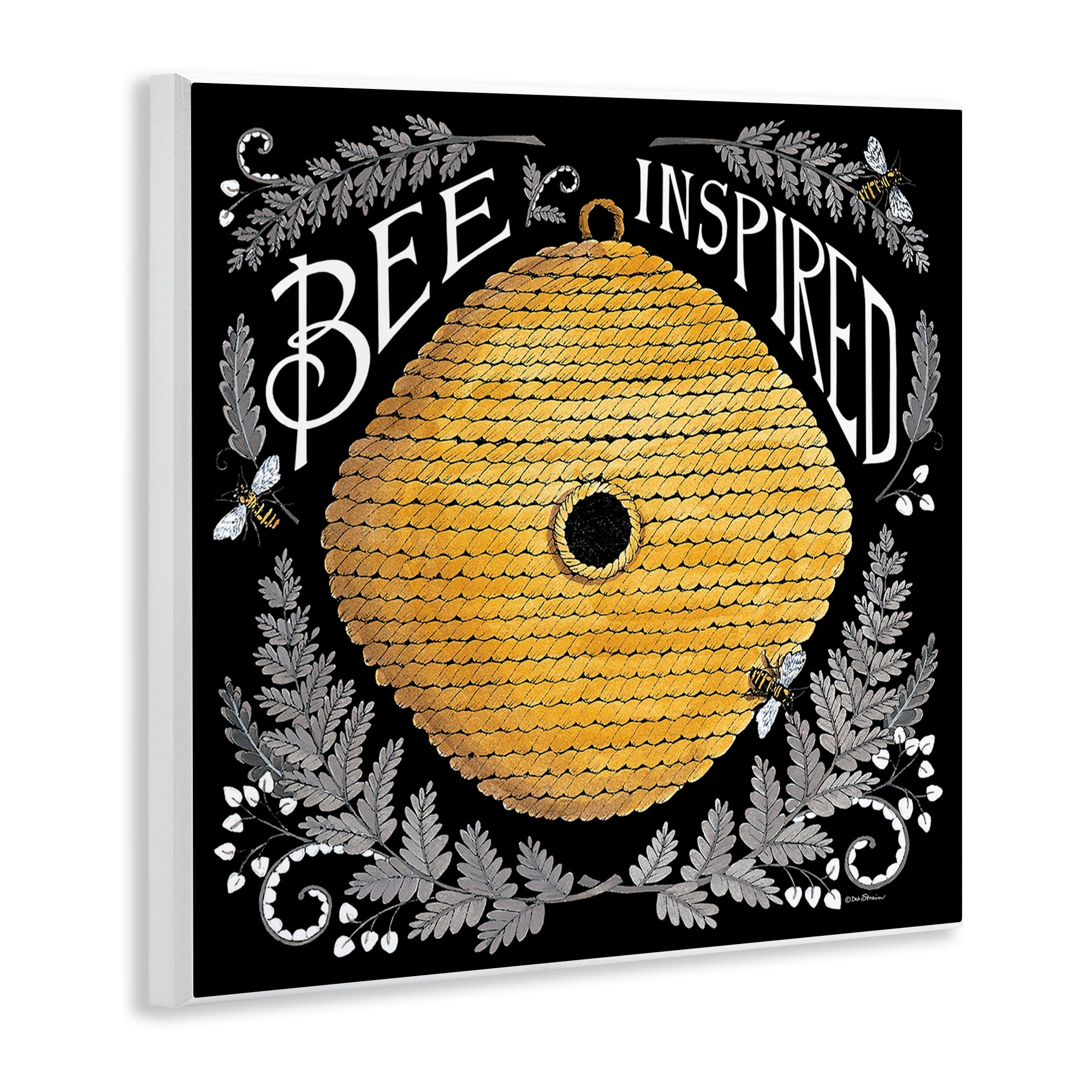 Stupell Industries Bee Inspired with Hive Plants & Flowers Painting Unframed Art Print Wall Art, 12 x 12