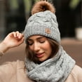 thumbnail image 4 of Lelaffet Women Hat Scarf Set Pom Beanie Girls Cute Winter Ski Hat Slouchy Knit Cap with Fleece Lined Gray-White, 4 of 5