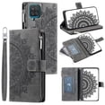 thumbnail image 4 of ShellTechb Galaxy A12 5G Case Wallet for Women, Zipper Card Holder Mandala Embosssed PU Leather Wrist Strap Book Folio Flip Cover Compatible,Gray, 4 of 9