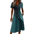 thumbnail image 5 of Minjewel Ladies Floral Casual Fashionable Short Sleeve V-Neck Dress for Spring Summer Women's Daily Casual Wear,Green,L, 5 of 6