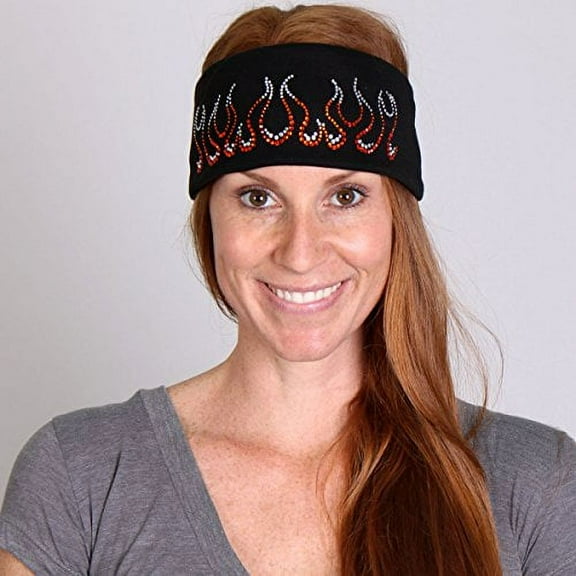 Hot Leathers, FLAMES, High Quality Cotton Polyester Material with Rhinestone Design, Black BLING WRAP
